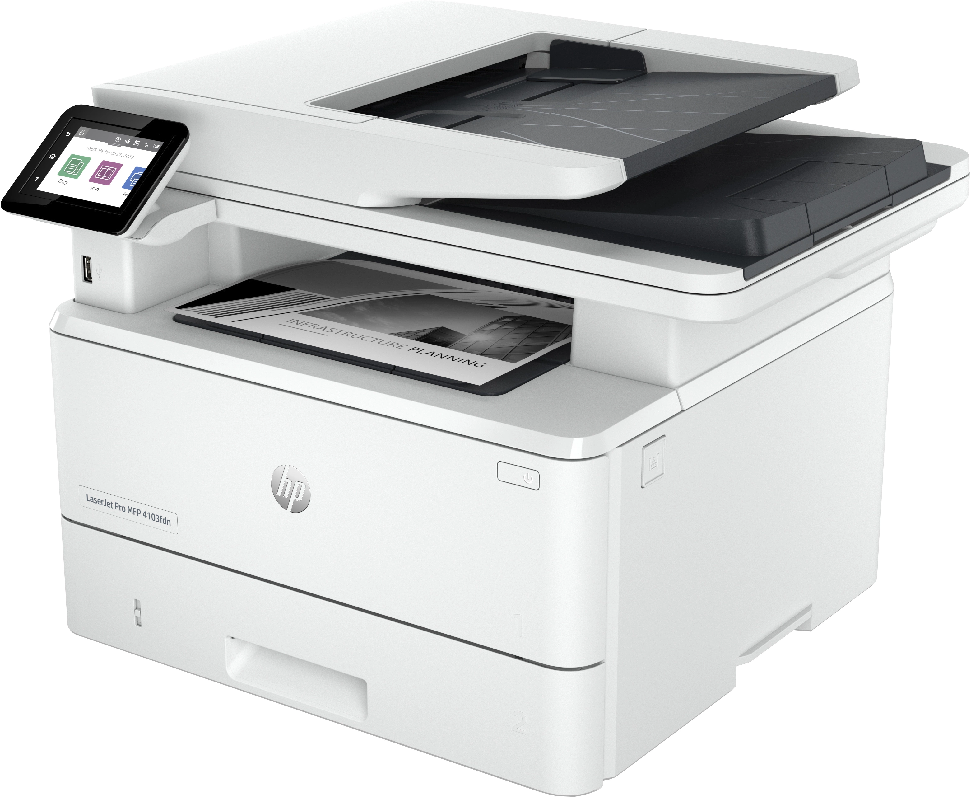 МФУ HP LaserJet Pro MFP 4103fdn p/c/s/f , A4, 40 ppm, 512Mb, Duplex, 2 trays 100+250,ADF 50, USB 2.0/GigEth ,Cartridge 3050 pages in box (2Z628A#B19)